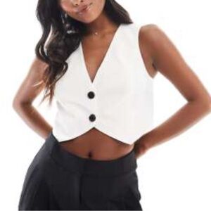 ASOS DESIGN Petite cropped tailored vest in ivory